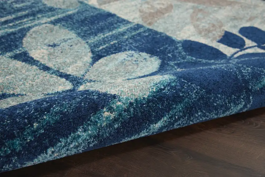 Navy Blue Light Blue and Gray Botanical Leaves Area Rug Photo 5
