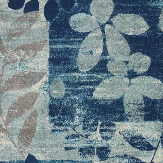 Navy Blue Light Blue and Gray Botanical Leaves Area Rug Photo 7
