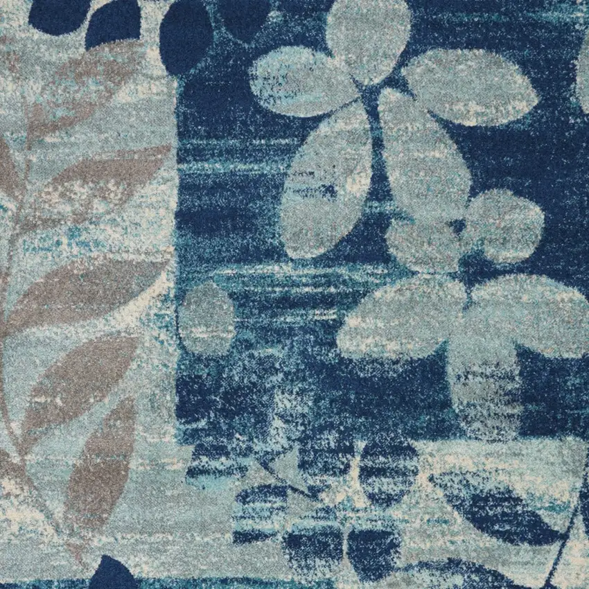 Navy Blue Light Blue and Gray Botanical Leaves Area Rug Photo 7