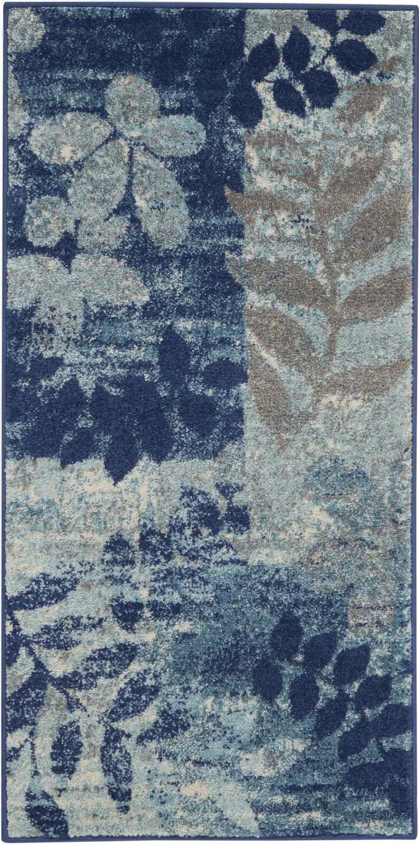 Navy Blue Light Blue and Gray Botanical Leaves Area Rug Photo 1