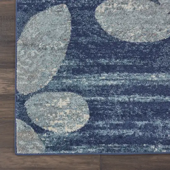 Navy Blue Light Blue and Gray Botanical Leaves Area Rug Photo 9