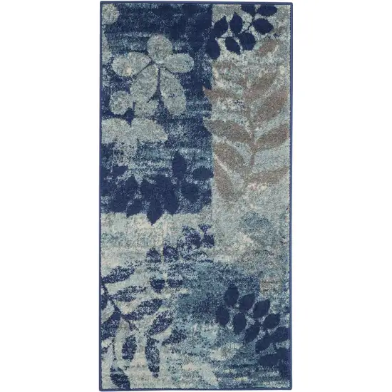 Navy Blue Light Blue and Gray Botanical Leaves Area Rug Photo 2