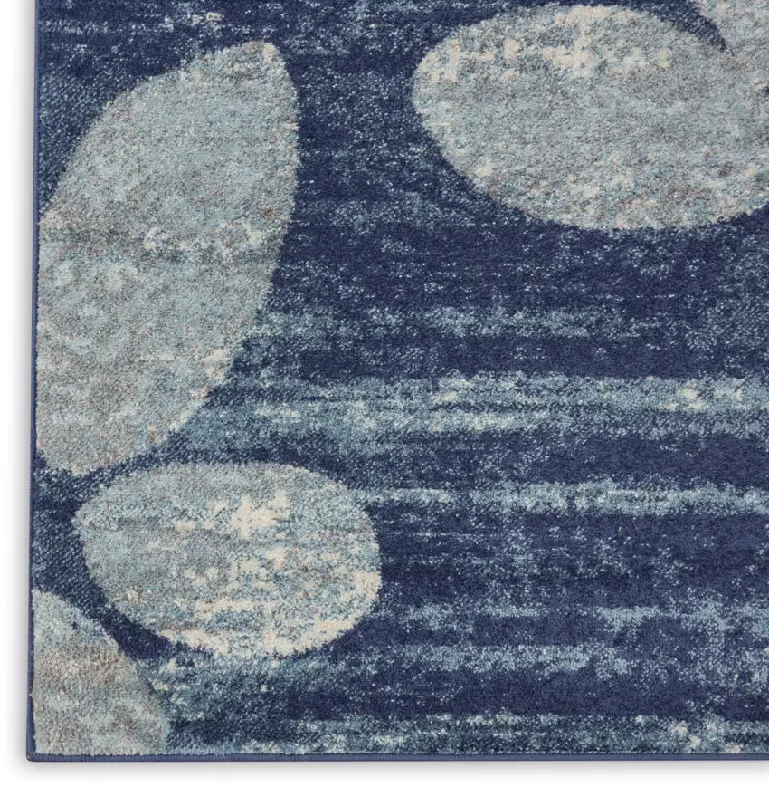 Navy Blue Light Blue and Gray Botanical Leaves Area Rug Photo 7