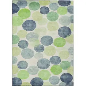 Photo of Navy Blue Lime Green And Ivory Geometric Washable Indoor Outdoor Area Rug