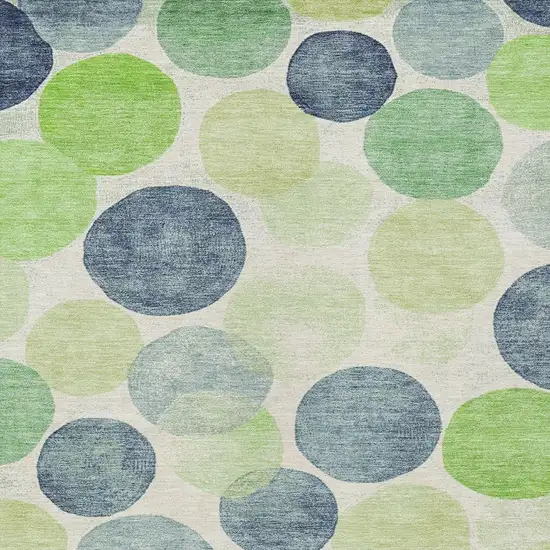 Navy Blue Lime Green And Ivory Geometric Washable Indoor Outdoor Area Rug Photo 3