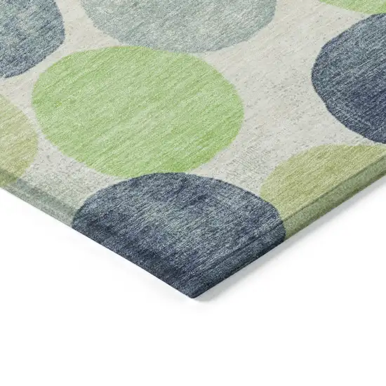 Navy Blue Lime Green And Ivory Geometric Washable Indoor Outdoor Area Rug Photo 7