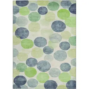 Photo of Navy Blue Lime Green And Ivory Geometric Washable Indoor Outdoor Area Rug