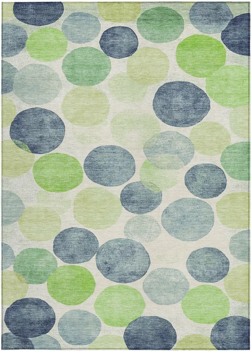Navy Blue Lime Green And Ivory Geometric Washable Indoor Outdoor Area Rug Photo 1