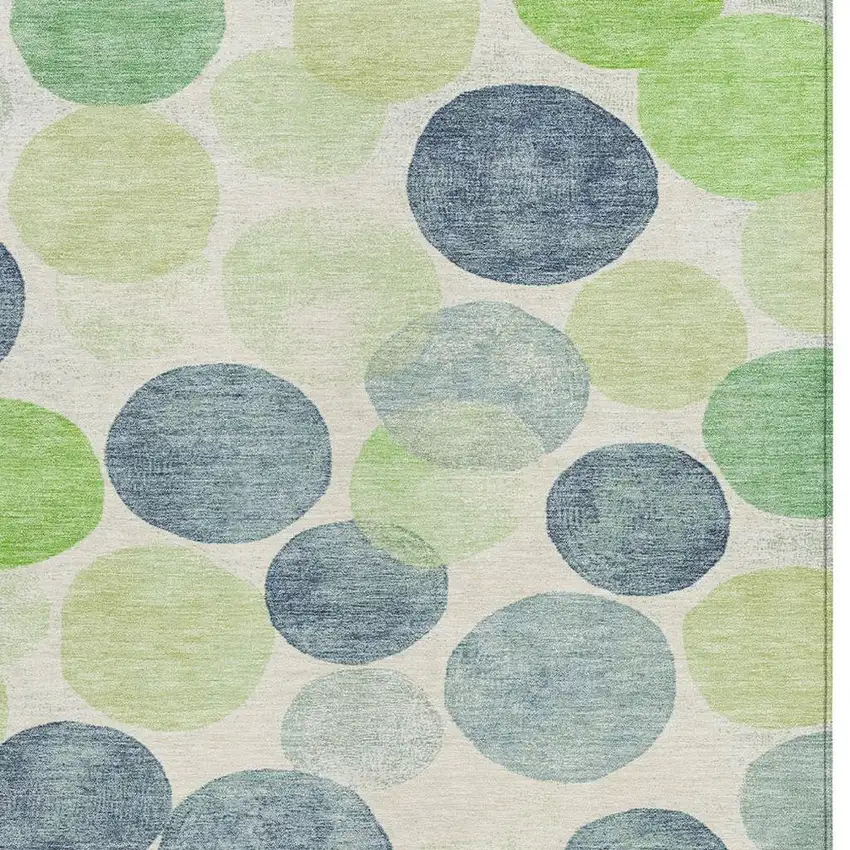 Navy Blue Lime Green And Ivory Geometric Washable Indoor Outdoor Area Rug Photo 3