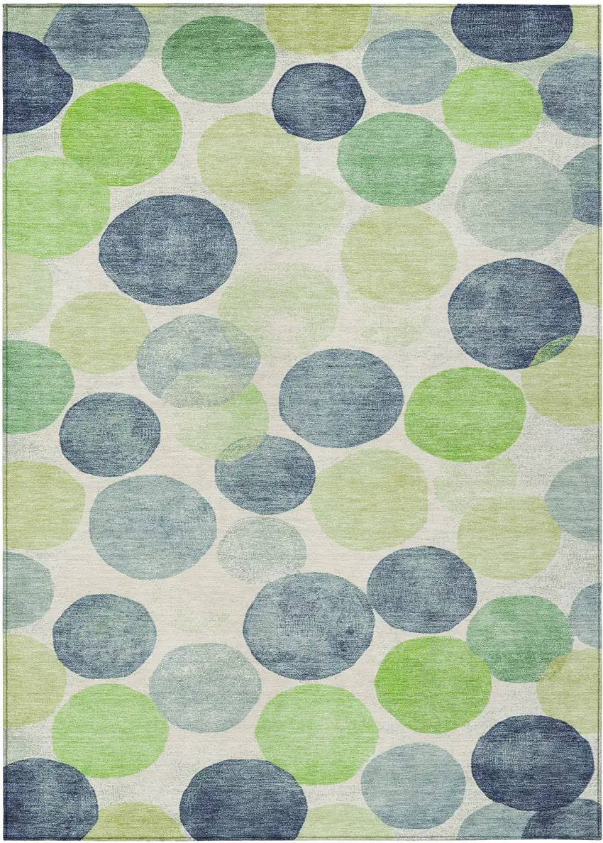 Navy Blue Lime Green And Ivory Geometric Washable Indoor Outdoor Area Rug Photo 8