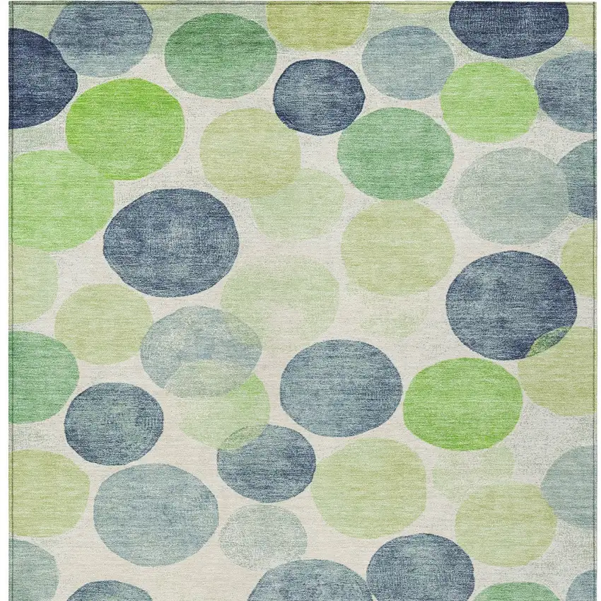 Navy Blue Lime Green And Ivory Geometric Washable Indoor Outdoor Area Rug Photo 9