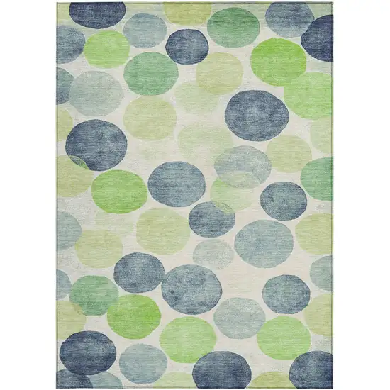 Navy Blue Lime Green And Ivory Geometric Washable Indoor Outdoor Area Rug Photo 4