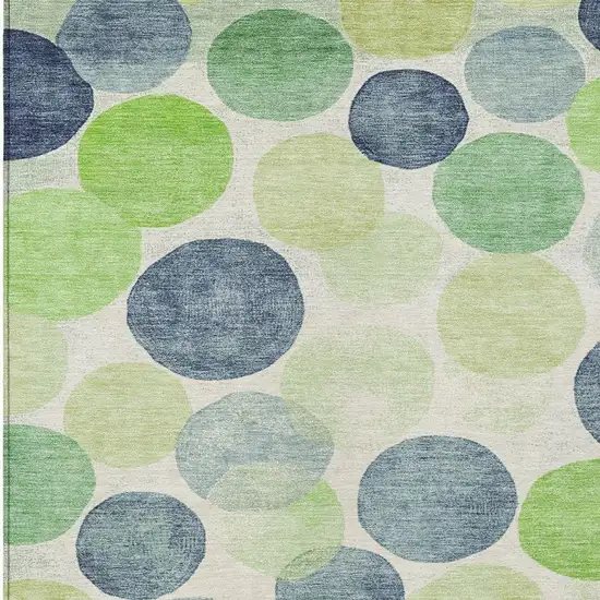 Navy Blue Lime Green And Ivory Geometric Washable Indoor Outdoor Area Rug Photo 3