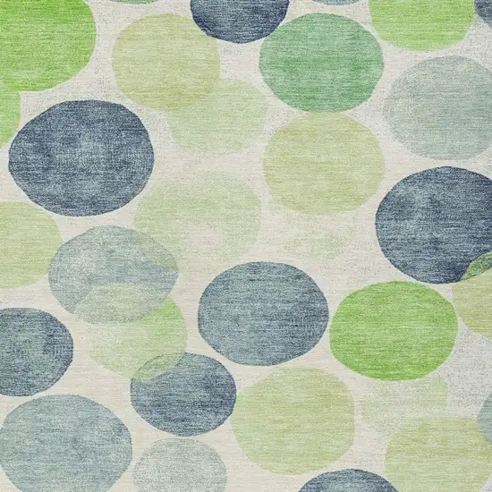 Navy Blue Lime Green And Ivory Geometric Washable Indoor Outdoor Area Rug Photo 3