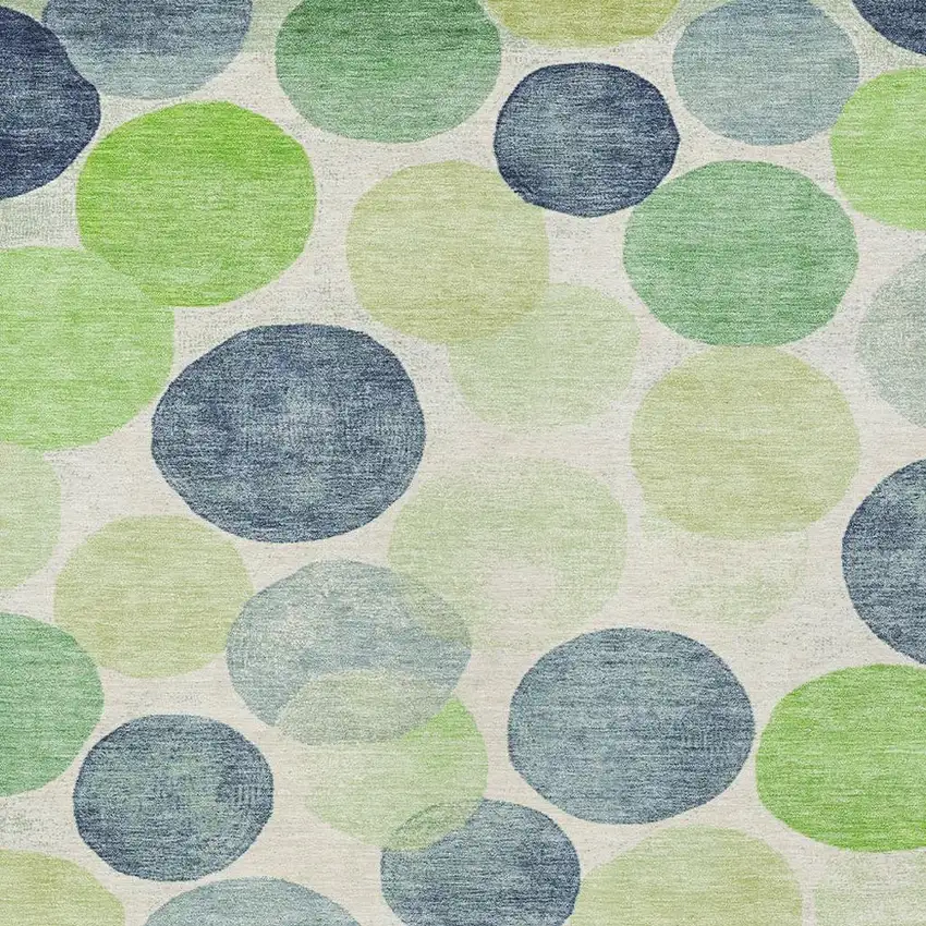 Navy Blue Lime Green And Ivory Geometric Washable Indoor Outdoor Area Rug Photo 3