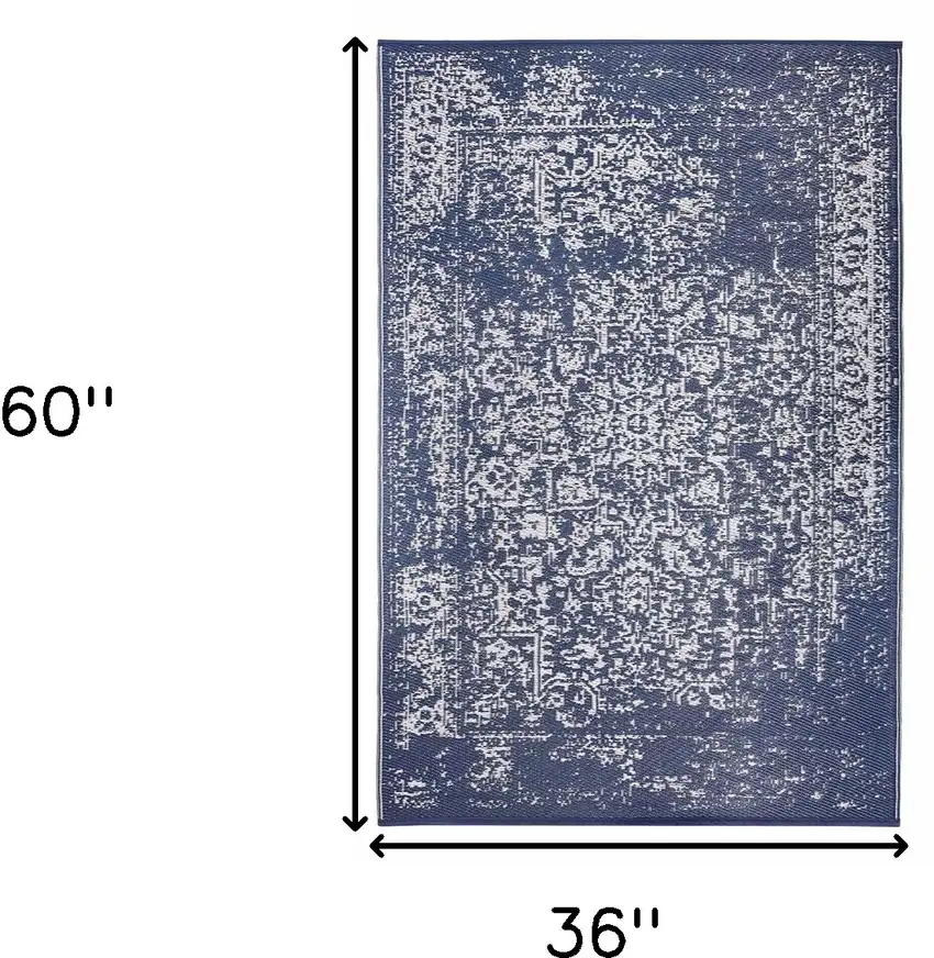 Navy Blue Machine Braided Distressed Area Rug With UV Protection Photo 3