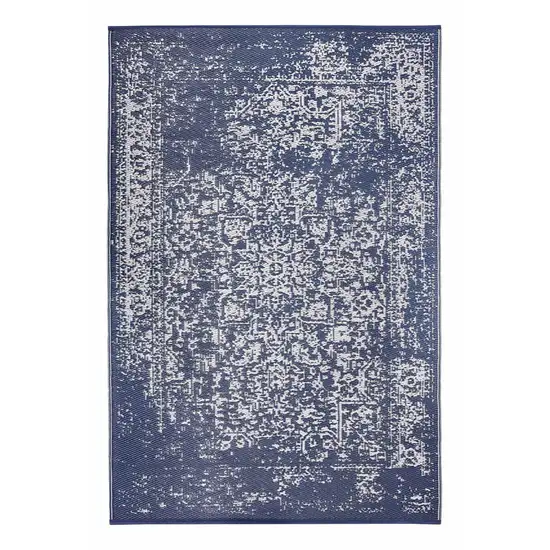 Navy Blue Machine Braided Distressed Area Rug With UV Protection Photo 5