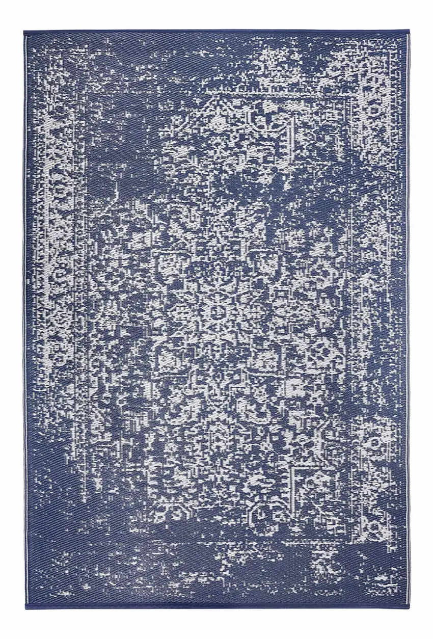 Navy Blue Machine Braided Distressed Area Rug With UV Protection Photo 5