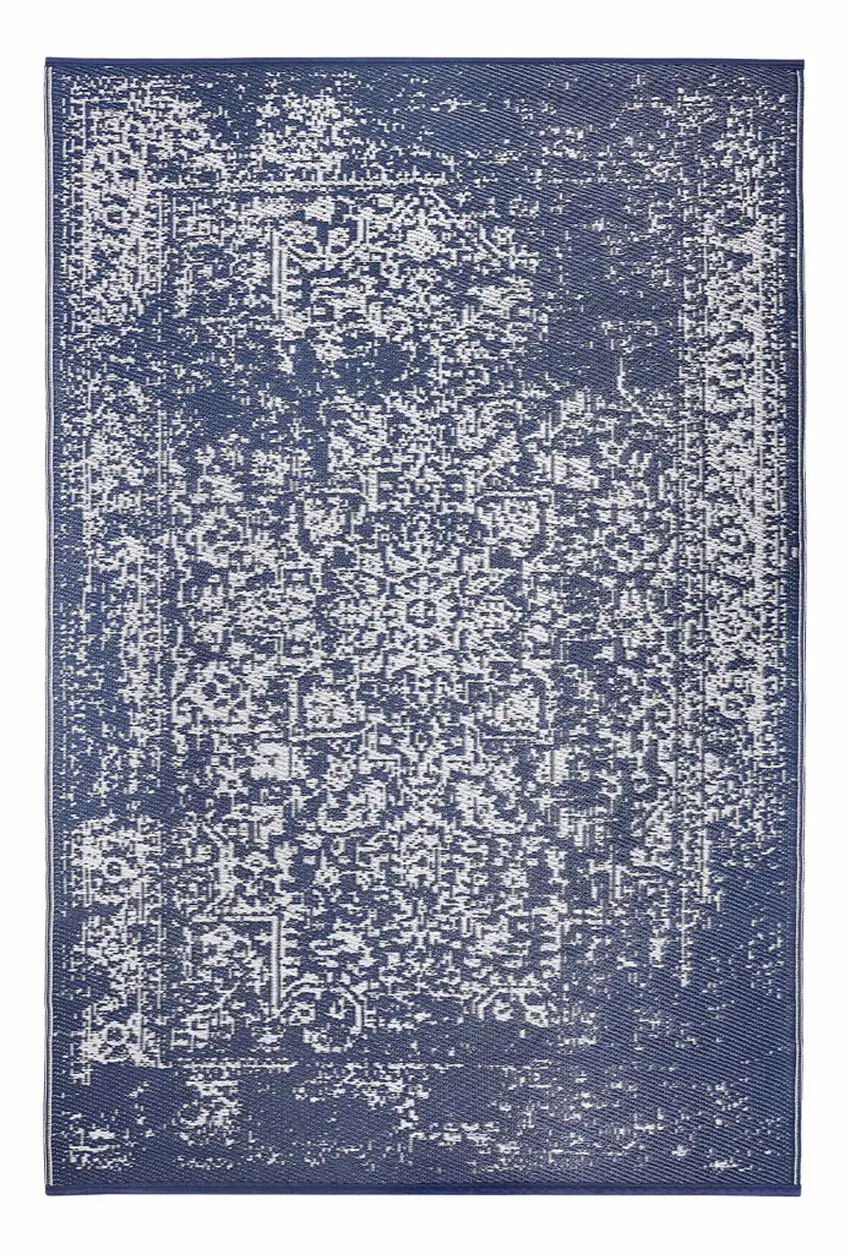 Navy Blue Machine Braided Distressed Area Rug With UV Protection Photo 2