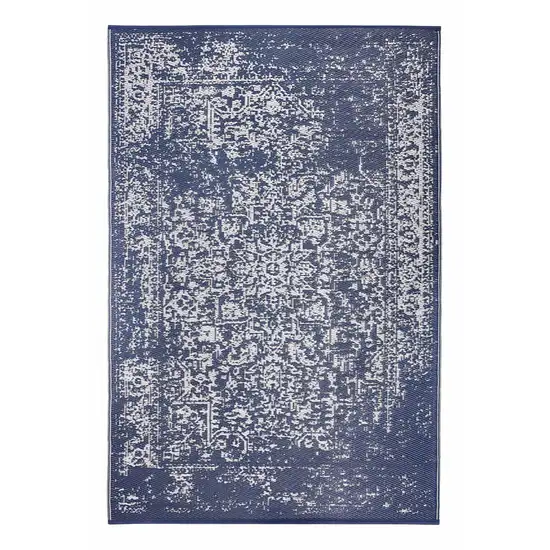 Navy Blue Machine Braided Distressed Area Rug With UV Protection Photo 2
