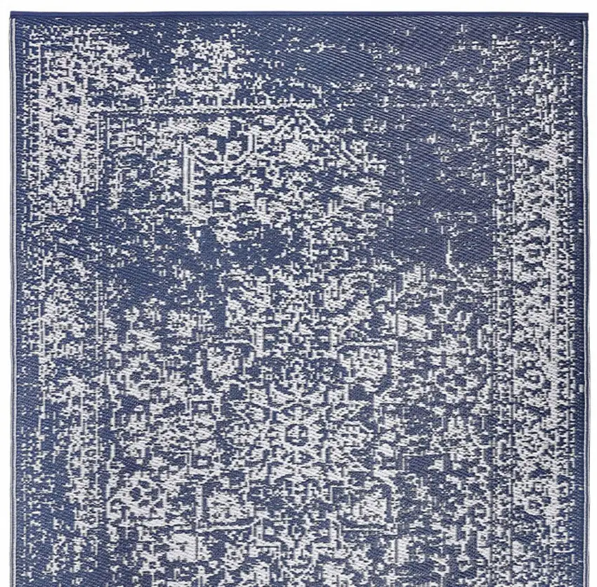 Navy Blue Machine Braided Distressed Area Rug With UV Protection Photo 4