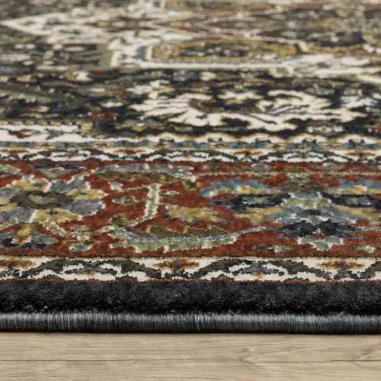 Navy Blue Medallion Area Rug With Fringe Photo 3