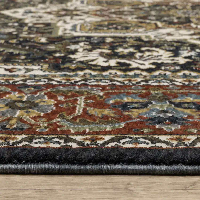 Navy Blue Medallion Area Rug With Fringe Photo 3