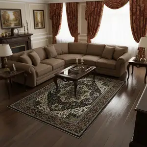 Photo of Navy Blue Medallion Area Rug With Fringe