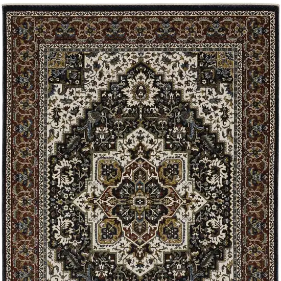 Navy Blue Medallion Area Rug With Fringe Photo 6