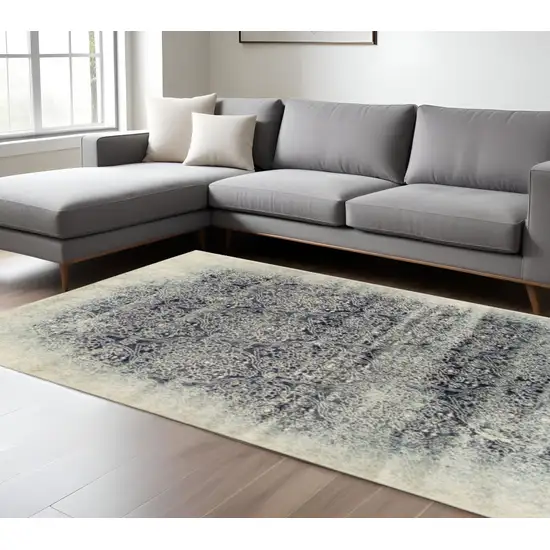 Navy Blue And Ivory Medallion Area Rug Photo 1