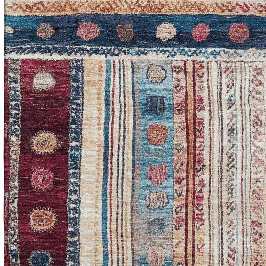 Navy Blue Merlot And Ivory Striped Washable Area Rug With UV Protection Photo 4