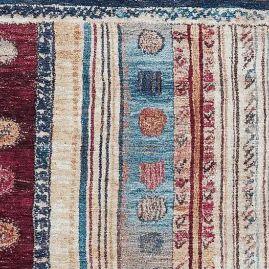 Navy Blue Merlot And Ivory Striped Washable Area Rug With UV Protection Photo 3