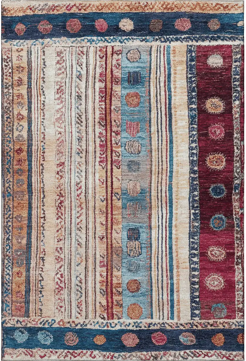 Navy Blue Merlot And Ivory Striped Washable Area Rug With UV Protection Photo 3