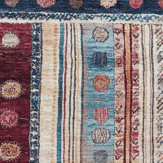 Navy Blue Merlot And Ivory Striped Washable Area Rug With UV Protection Photo 3