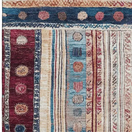 Navy Blue Merlot And Ivory Striped Washable Area Rug With UV Protection Photo 4