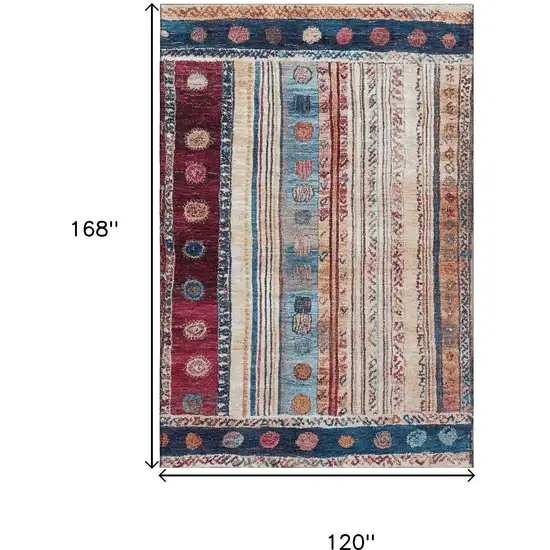 Navy Blue Merlot And Ivory Striped Washable Area Rug With UV Protection Photo 9