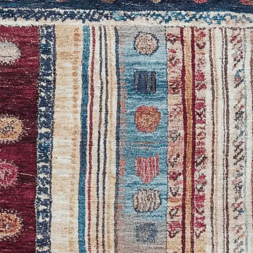 Navy Blue Merlot And Ivory Striped Washable Area Rug With UV Protection Photo 3