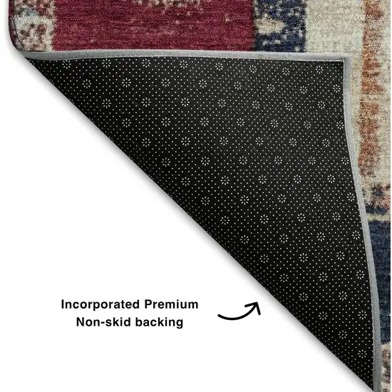 Navy Blue Merlot And Ivory Striped Washable Area Rug With UV Protection Photo 7