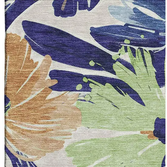 Navy Blue Mint Green And Copper Floral Washable Area Rug With UV Protection Photo 3