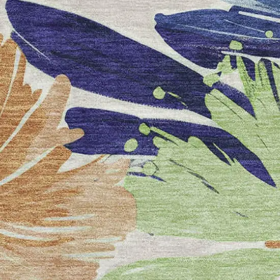 Navy Blue Mint Green And Copper Floral Washable Area Rug With UV Protection Photo 2