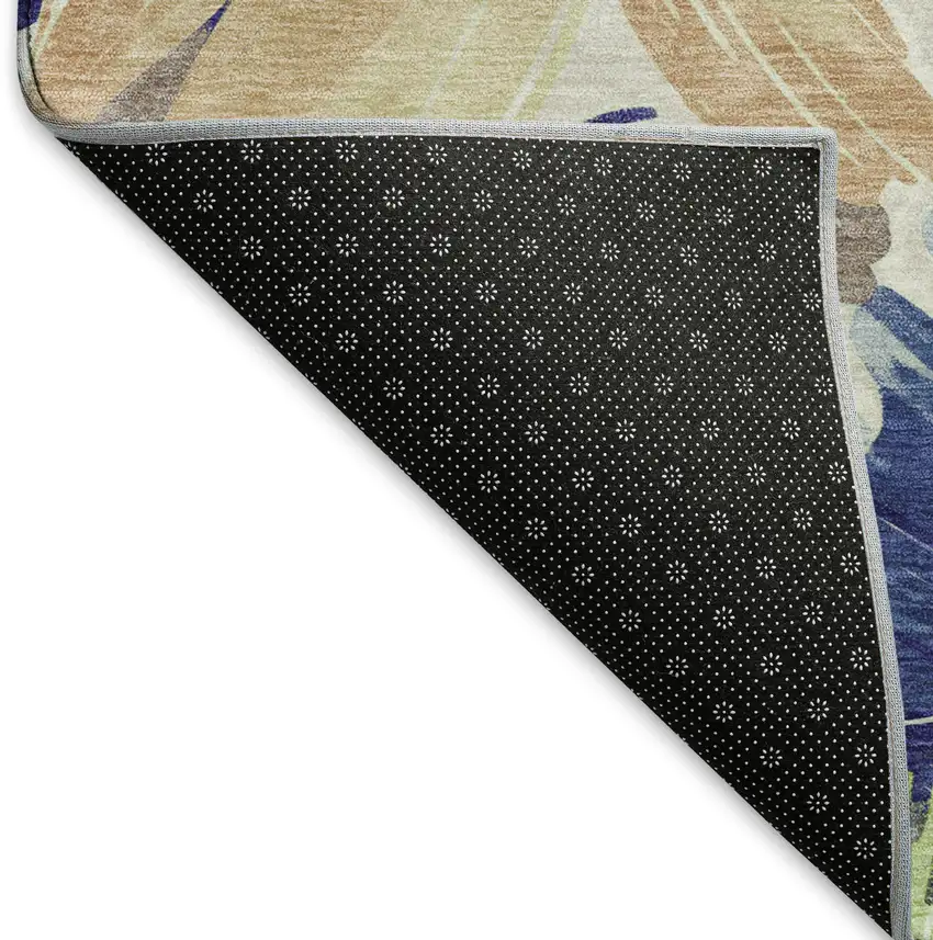 Navy Blue Mint Green And Copper Floral Washable Area Rug With UV Protection Photo 6