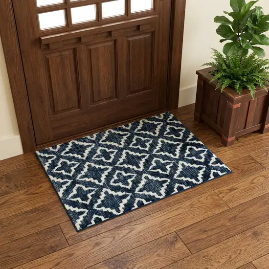 Navy Blue Moroccan Machine Tufted Area Rug With UV Protection Photo 1