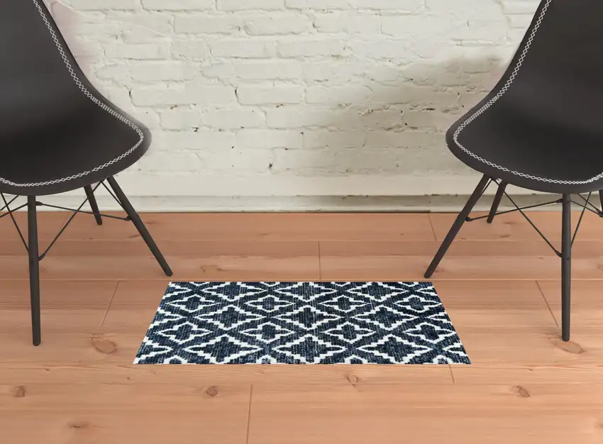 Navy Blue Moroccan Machine Tufted Area Rug With UV Protection Photo 2