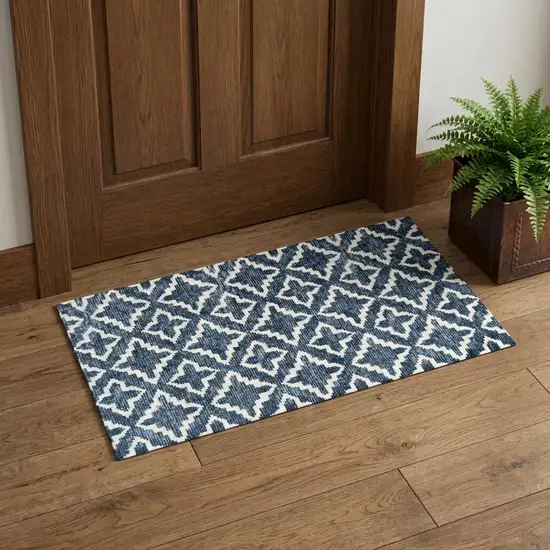 Navy Blue Moroccan Machine Tufted Area Rug With UV Protection Photo 1