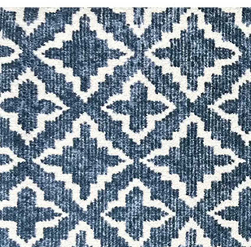 Navy Blue Moroccan Machine Tufted Runner Rug With UV Protection Photo 4