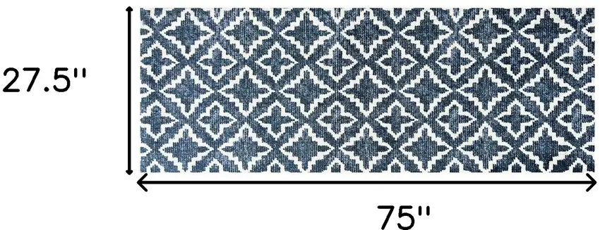 Navy Blue Moroccan Machine Tufted Runner Rug With UV Protection Photo 5