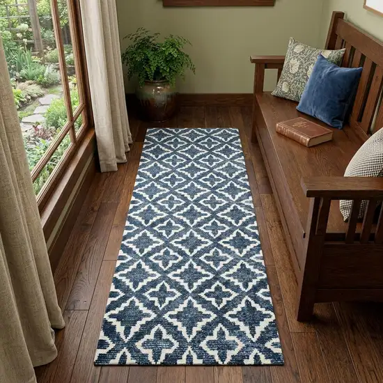 2' X 6' Navy Blue Moroccan Machine Tufted Runner Rug With UV Protection Photo 1