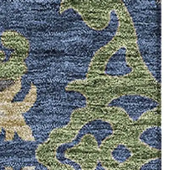 Navy Blue Olive Green And Brown Floral Washable Area Rug With UV Protection Photo 2