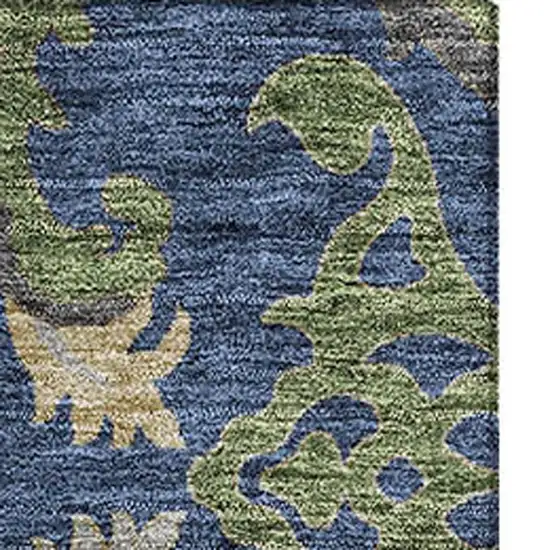 Navy Blue Olive Green And Brown Floral Washable Area Rug With UV Protection Photo 3