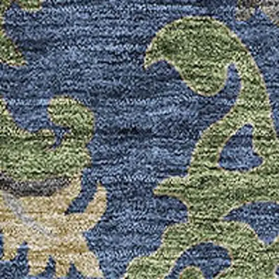 Navy Blue Olive Green And Brown Floral Washable Area Rug With UV Protection Photo 2